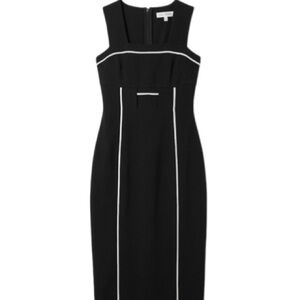 Yigal Azrouel Black Midi Sheath Dress with White Piping